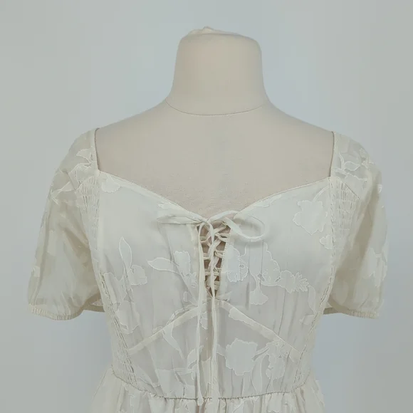 30082 Torrid Floral Smock Midi Dress White size 3X bohemian cottagecore peasant - Picture 3 of 10